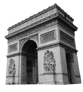 The majestic Arc de Triomphe in Paris showcased in black and white, symbolizing the solidity and triumph of Bancoli's financial solutions
