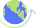 Gráfico estilizado de un globo terráqueo con una flecha verde que lo rodea, símbolo de que Bancoli facilita el crecimiento global a través de los pagos internacionales y la gestión del flujo de efectivo de las empresas