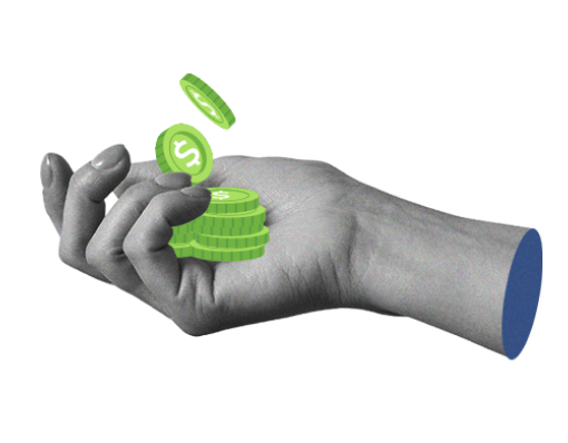 Hand receiving green coins, representing cash flow with guaranteed invoices.