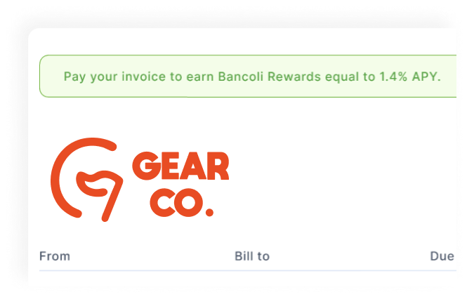 Preview of an invoice highlighting the opportunity to earn Bancoli Rewards.
