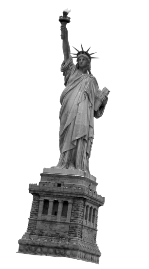 Statue of Liberty in grayscale, symbolizing freedom and opportunities provided by Bancoli's Global Business Account.